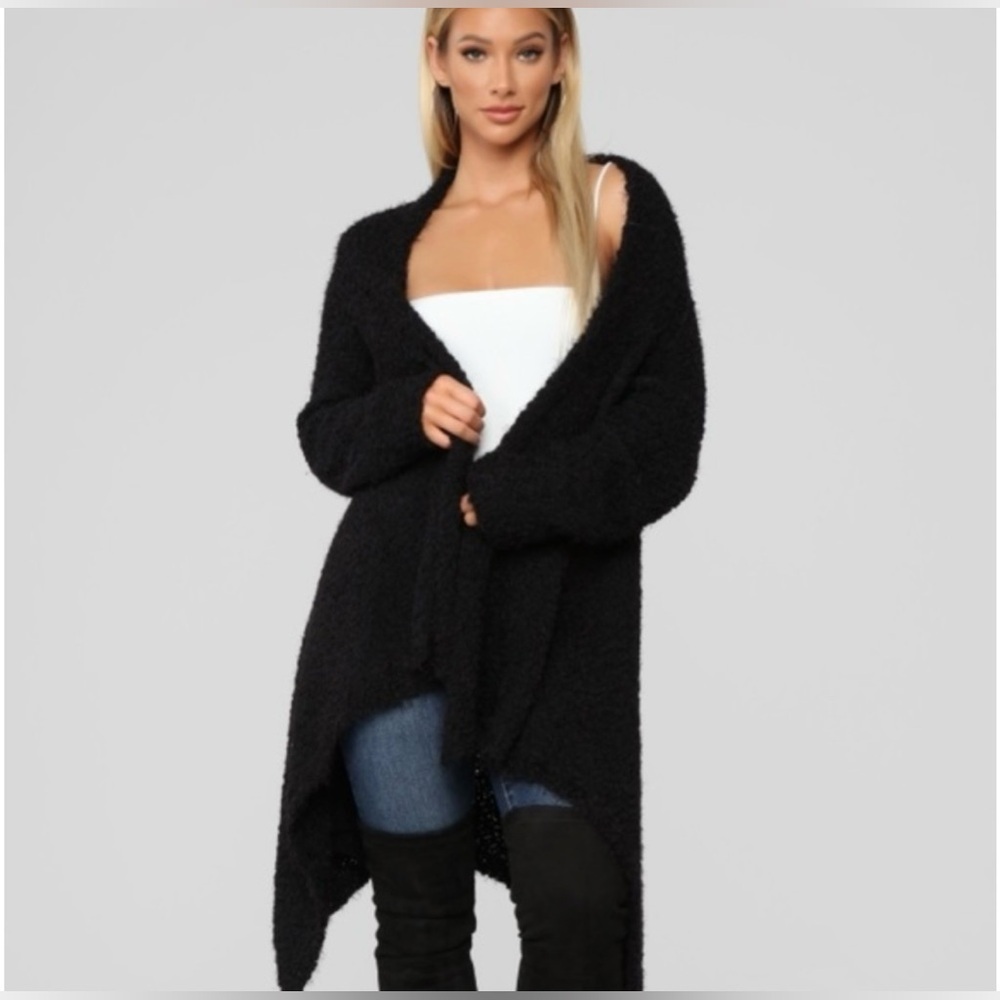 Fashion Nova Black Off-the-Shoulder Cozy Cardigan